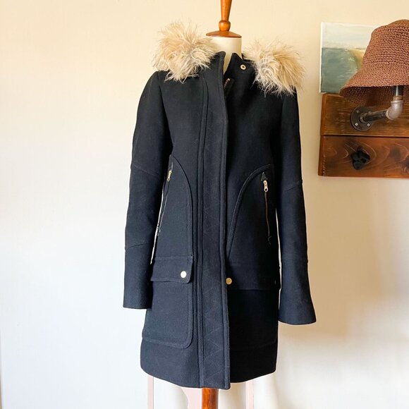 J. CREW Chateau Parka in Stadium Cloth Nello Gori Black Sz 2 - Picture 2 of 7